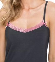 2er Sparpack schmückendes Damen Nachthemd Pyjama mit zarter Spitze und Schleifen Nacht-Kleid Baumwoll-Kleid 927280 Grau/Rosa