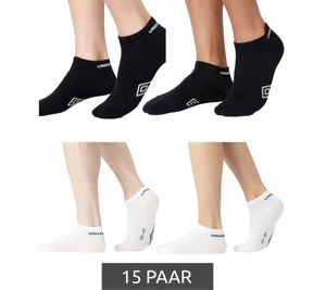 15 Pairs of Umbro Men's and Women's Sport Socks, Sneaker Socks, Oeko-Tex Standard 100 Certified, in Black or White