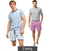 leichter SCOTCH & SODA Herren Pyjama 2-teiliges Shorty-Set mit Baumwolle kurzer Schlafanzug in Hellblau oder Grau/Hell-Bordeaux