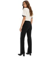 Pantalon en twill noir extravagant pour femme, coupe moderne et slim, orné de rivets, réf. 974561