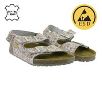 Rutschhemmende hsm Damen Arbeits-Sandalen ESD-geeignet Echtleder-Schuhe SRC-Schutzklasse Pantoletten geblümte Berufsschuhe Factory Second B-Ware Arzt-Schuhe Weiß