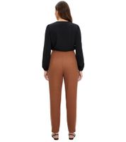 Pantalon plissé confortable pour femme, aspect laine, coupe ample, style décontracté, réf. 923572, marron