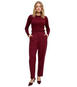 Pantalon élégant pour femme, coupe ample, style business, rouge prune 962507