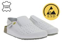Rutschhemmende hsm Damen Arbeits-Pantoletten ESD-geeignet Echtleder-Schuhe mit SRC-Schutzklasse Sandalen Berufsschuhe Factory Second B-Ware Arzt-Schuhe Weiß