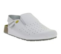 Rutschhemmende hsm Damen Arbeits-Pantoletten ESD-geeignet Echtleder-Schuhe mit SRC-Schutzklasse Sandalen Berufsschuhe Factory Second B-Ware Arzt-Schuhe Weiß