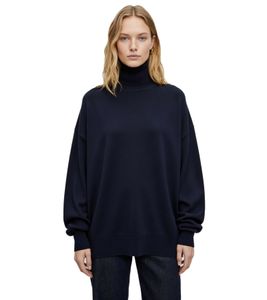 Comfortable Women's Fine Knit Sweater with Wide Turtleneck 933142 Dark Blue