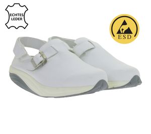 Slip-resistant HSM men's work clogs, ESD-safe, genuine leather shoes, SRA protection class, occupational footwear, factory second, B-grade, medical shoes, white