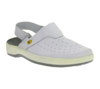 Slip-resistant hsm men's work clogs, ESD-compliant, genuine leather shoes with SRA protection class, sandals, professional shoes, factory second-hand, B-grade, medical shoes, white