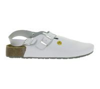 Slip-resistant HSM men's work mules, ESD-compatible, genuine leather shoes with SRA protection class, sandals, occupational shoes, factory second-hand, B-grade, medical shoes, white