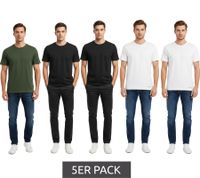Hochwertiges 5er Pack SCOTCH & SODA Crew Neck Herren T-Shirt Basic-Shirt Unterziehshirt Baumwoll-Shirt SSFA25M2312806 019 Schwarz/Weiß/Grün