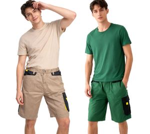 Pantaloncini da lavoro da uomo PUREWORK con 6 tasche, cargo, bermuda, pantaloni da lavoro sostenibili, verde/nero/giallo o beige/nero/giallo