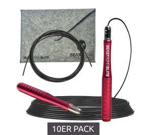 Lot de 10 cordes à sauter BEASTGEAR Elite Premium en aluminium, 3 m, idéales pour le fitness de haut niveau, la boxe, le MMA, le HIIT, la musculation et les double unders, rouge/noir