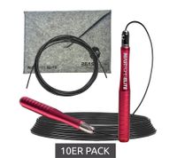 Lot de 10 cordes à sauter BEASTGEAR Elite Premium en aluminium, 3 m, idéales pour le fitness de haut niveau, la boxe, le MMA, le HIIT, la musculation et les double unders, rouge/noir