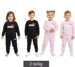 bequemer PUMA Kinder Jogging-Anzug für Jungen und Mädchen 2 teiliger Sweat-Jogger Rundhals-Pullover Baumwoll-Set 627915 in Schwarz oder Rosa