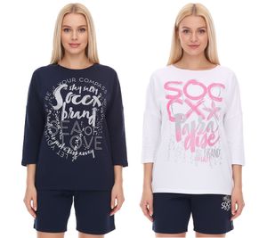 SOCCX by Carina Damen Oversized Sweatshirt mit Rundhals-Ausschnitt Alltags-Pulli Blau oder Weiß