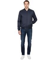 Maserati Men's Bomber Jacket with Maxi Trident Logo Print, Motorsport Autumn Jacket, Dark Blue