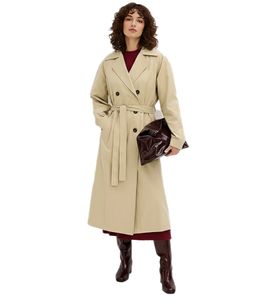 Trench-coat oversize croisé pour femme avec ceinture, beige 979556