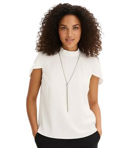 extravagante Damen Bluse aus Viskose-Mix Sommer-Shirt mit Cape-Ärmeln 925601 Weiß