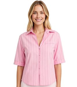 Elegante camicetta a maniche corte da donna con motivo gessato 912758 Rosa