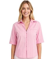 Elegante camicetta a maniche corte da donna con motivo gessato 912758 Rosa