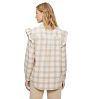 Camicetta estiva a quadri da donna alla moda con volant 976369 Beige/Marrone