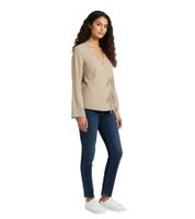 Stylish Women's Wrap Blouse Corduroy Blouse with Tie Belt 903285 Beige