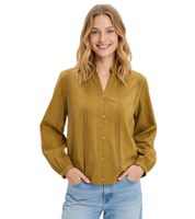 Elegante Damen Bluse aus Baumwolle mit dezenten Lochstickereien Sommer-Shirt 958392 Khaki