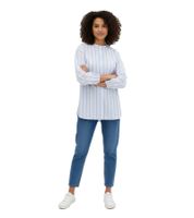 Blusa classica da donna in popeline di puro cotone con collo alla coreana, manica lunga 979642, azzurro