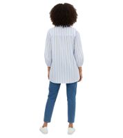 Blusa classica da donna in popeline di puro cotone con collo alla coreana, manica lunga 979642, azzurro