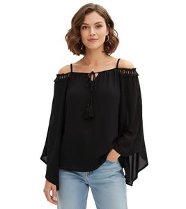 Elegante camicetta da donna con spalle scoperte, scollo Carmen e maniche a pipistrello - Camicetta estiva 936235 Nero