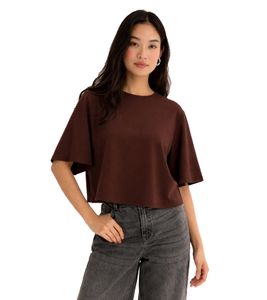 Modern Women's Oversized T-Shirt in Comfortable Punto di Roma Fabric with Back Zipper 966086 Brown