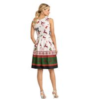 Elegant sleeveless women's Christmas party dress with festive print and flared skirt 967618 black/red