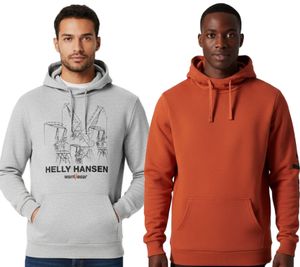 weicher Helly Hansen Manchester Graphic Herren Hoodie Baumwoll-Pullover mit Kapuze Sweat-Pullover 78380 Grau oder Orange