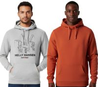 weicher Helly Hansen Manchester Graphic Herren Hoodie Baumwoll-Pullover mit Kapuze Sweat-Pullover 78380 Grau oder Orange