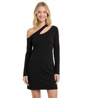 Elegante miniabito monospalla da donna con arricciature, abito a maniche lunghe sostenibile 949394 Nero