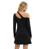 Elegante miniabito monospalla da donna con arricciature, abito a maniche lunghe sostenibile 949394 Nero