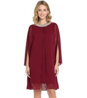 Robe de soirée élégante en mousseline de soie rouge bordeaux, manches 3/4, référence 935924