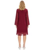 Robe de soirée élégante en mousseline de soie rouge bordeaux, manches 3/4, référence 935924