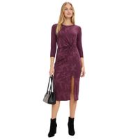 Abito midi aderente da donna, abito jacquard con maniche a 3/4, abito estivo 960998, rosso bacca