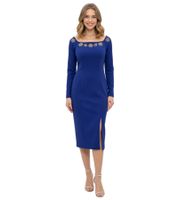 Vestido midi ajustado para mujer con purpurina floral y manga larga 965864 Azul