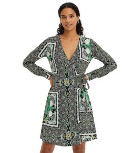 Summer Women's Mini Wrap Dress with Paisley Pattern 942167 Black/Green/White