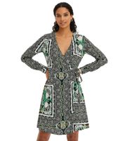 Robe portefeuille mini d'été pour femme, motif cachemire 942167 Noir/Vert/Blanc