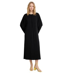 Draped Women's Midi Dress, Long-Sleeved Transitional Dress, Business Dress 961129 Black