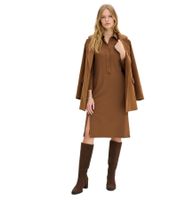 Vestido midi moderno para mujer en cómodo tejido Punto di Roma con cuello polo 935304 Marrón