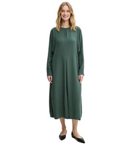 Draped Women's Midi Dress, Long-Sleeved Transitional Dress, Business Dress 976480 Green