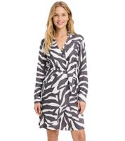 Robe portefeuille courte fluide pour femme, imprimé zèbre, manches longues 909393 Noir/Blanc