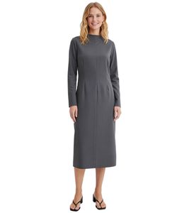 Robe midi intemporelle pour femme, robe fourreau à pinces taille, robe business 916193 Gris