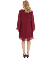 Robe de soirée élégante en mousseline à manches longues, style cocktail, référence 936983, rouge bordeaux