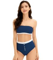 2-Pack Women's Bandeau Bras, Strapless, Organic Cotton, Wire-Free, 948684 Blue/White