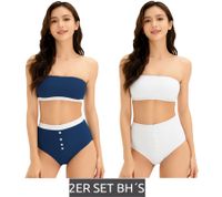 2-Pack Women's Bandeau Bras, Strapless, Organic Cotton, Wire-Free, 948684 Blue/White
